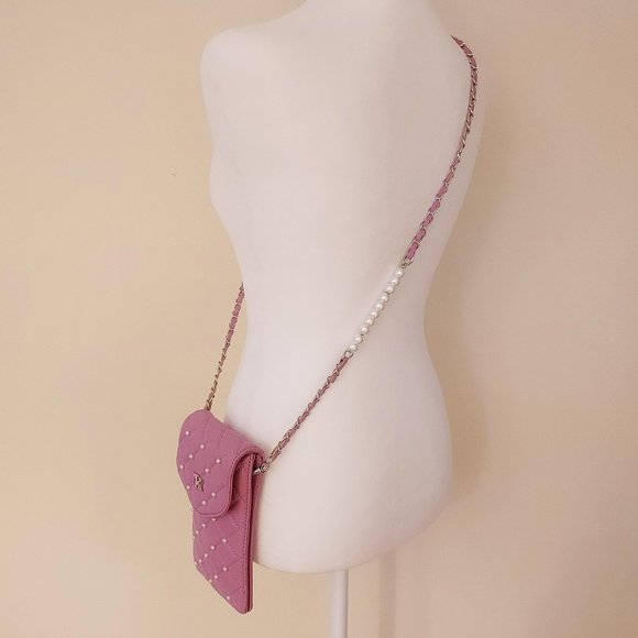 Badgley Mischka Women’s Pearls Phone Case W/ Insert Card Holder Crossbody Purple - Picture 11 of 13